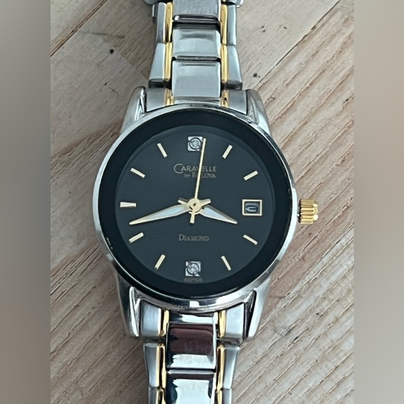Caravelle by Bulova Ladies Watch Diamonds Black Dial Two Tone Bracelet - Picture 4 of 13